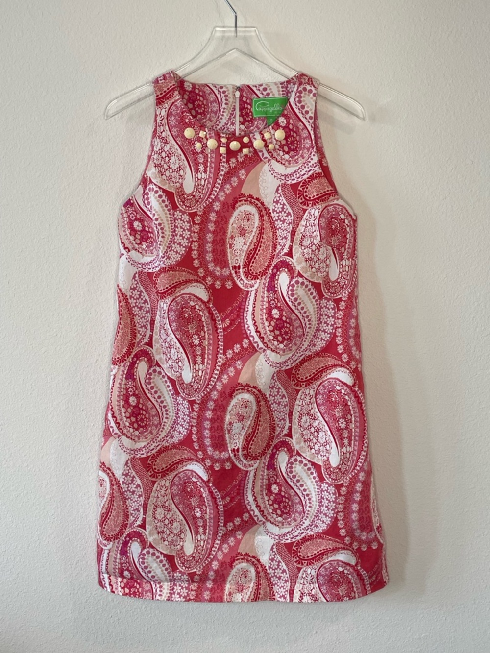 Cappagallo Pink Paisley Shift Dress with Jeweled Neckline